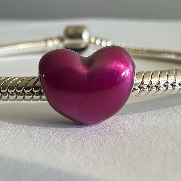 Authentic Pandora Metallic PINKISH-PURPLISH Heart Charm / Pandora Silver Charms - Picture 1 of 4